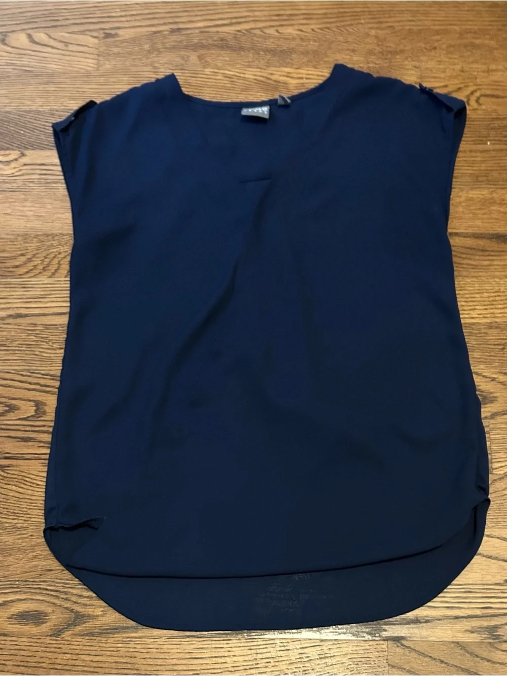New York & Company Navy V-Neck Cap Sleeve Blouse 0089